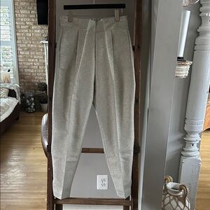 ELLIATT SAGE & GOLD METALLIC PLEATED FORMAL PANTS LARGE